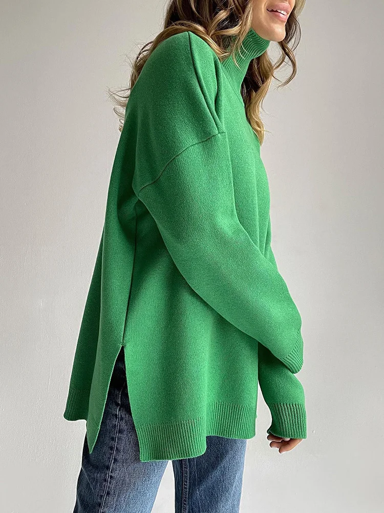 

Women mid-long knitted Pullovers 2022 Autumn Winter loose Turtleneck Thick Warm Women Sweater High quality Casual Sweater