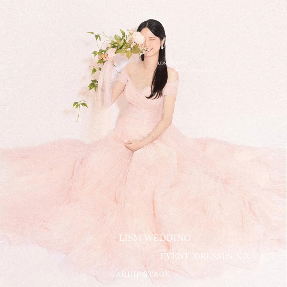 LISM Розовая фея Тюль Корейская свадьба V-образный вырез открытые плечи