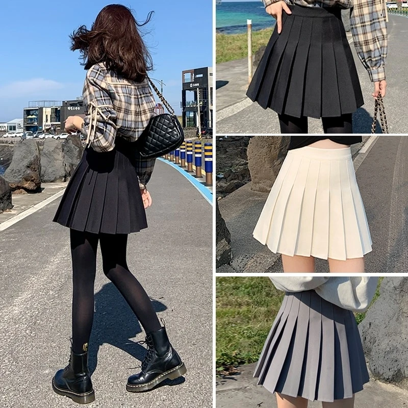 

Women Pleated Skirt Mini Skirts Womens 2021 Spring Summer Korean Fashion High Waist Skirts Kawaii Pink Black White Skirts Plaid