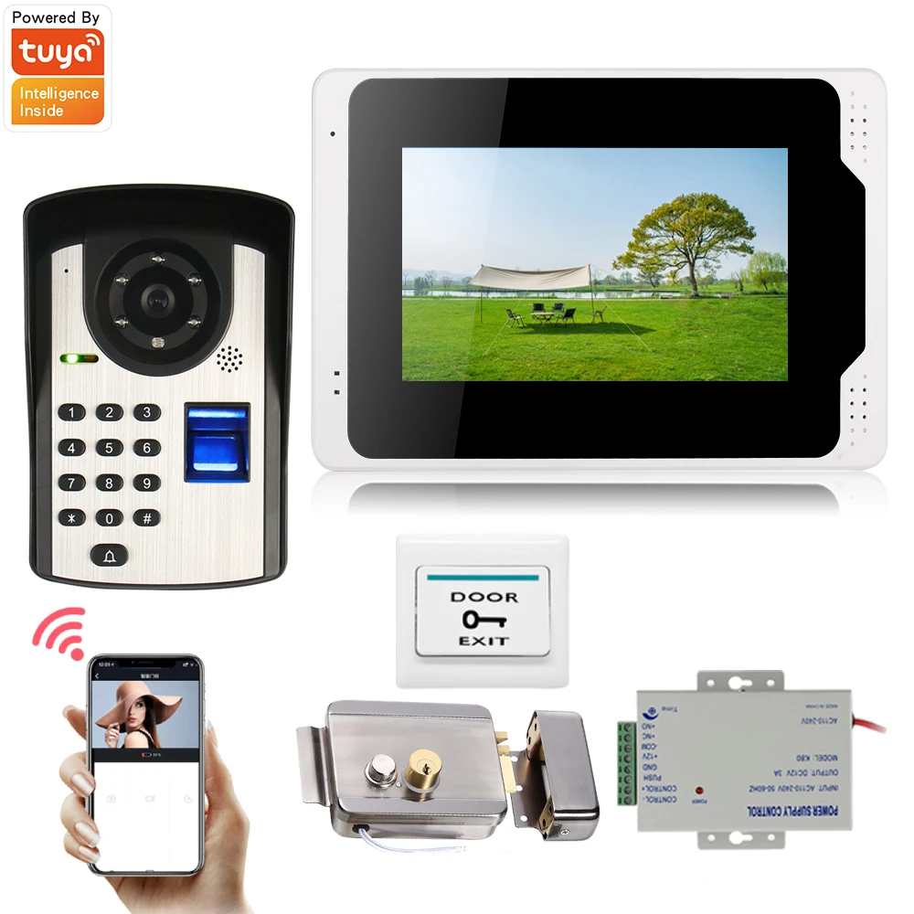 Wifi 7 Inch Video Intercom for Home Apartment Video Call Ring Doorbell with Camera with Password fingerprint App Remote Control