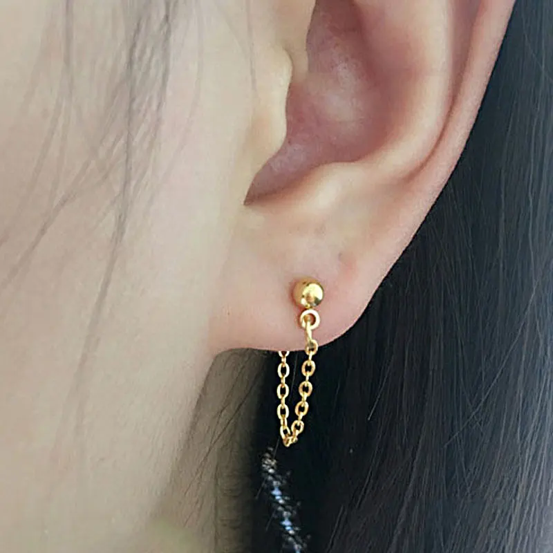 

Punk Stainless Steel Tassel Chain Dangle Earrings for Women Girls Balls Bead Tragus Cartilage Stud Earrings Ear Piericng Jewelry
