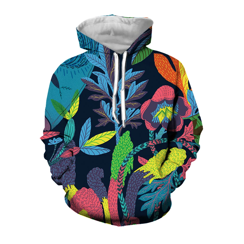 Jumeast 3D печатные мультфильмы листья цветок мужские толстовки женская уличная