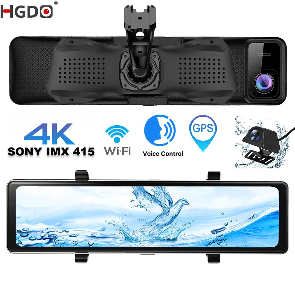 Фото Автомобильный видеорегистратор HGDO D566, видеорегистратор 4K с GPS, Wi-Fi, черное зеркало, видеорегистратор SONY с двумя камерами, Автомобильный реги... №1