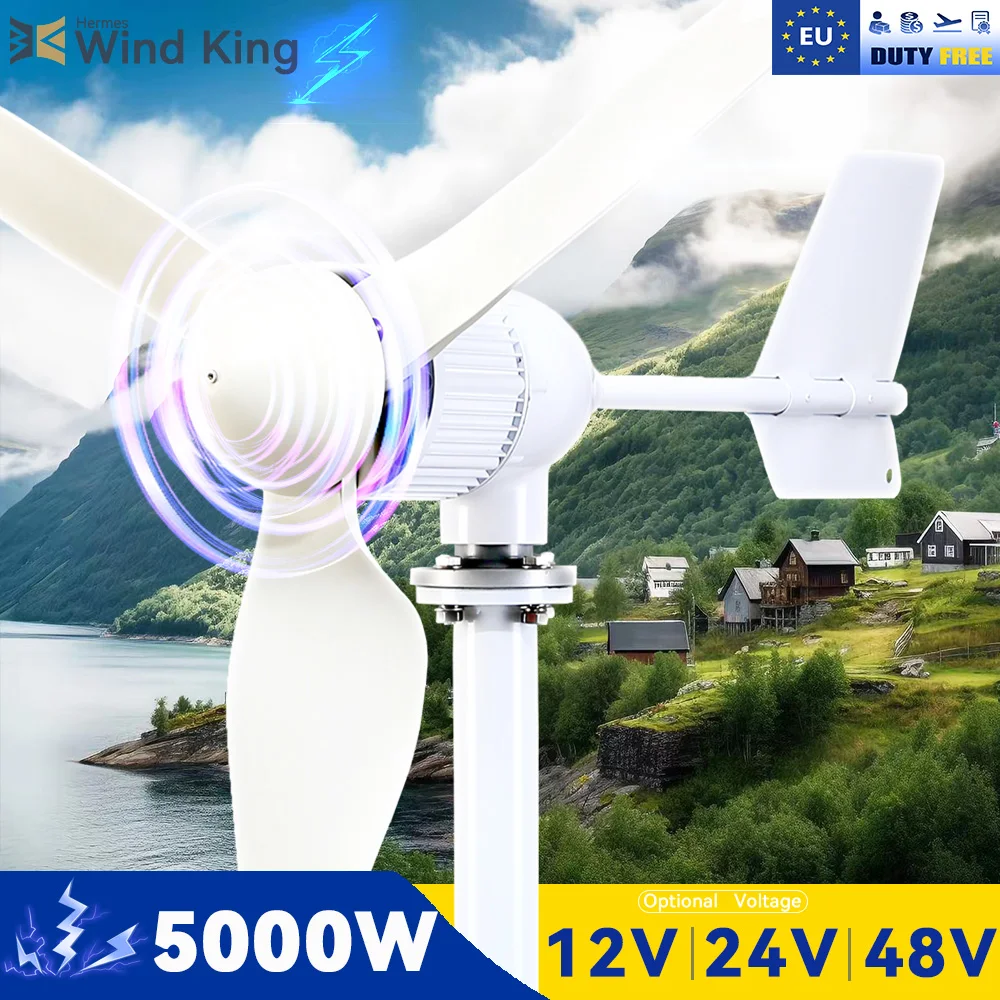 

【Higher Power】 5000W WindTurbine High Efficiency Windmill With MPPTCharger/Hybrid Solar System, For Home Use 6 Blades Horizontal