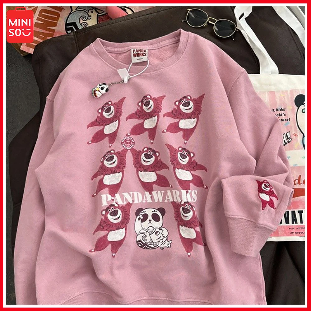 

Animation Miniso Lotso Students Cartoon Printed Thin Hoodie Men Women Spring Autumn 2023 Loose Top Leisure Sports Long Sleeve