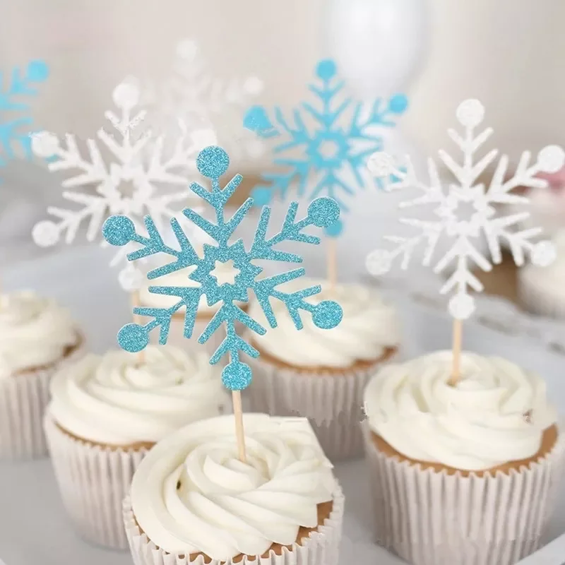 

Ice Snowflake Cupcake Topper Christmas Kids Birthday Cake Toppers Baby Shower Wedding Party Cake Decoration Xmas Supplies