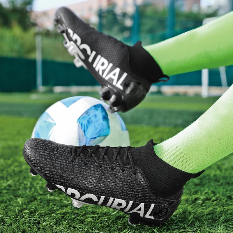 Size 35-47 Outdoor Wear-Resistant Anti-slip Men Boys Soccer Shoes FG/TF Football Boots High Ankle Cleats Training Sport Sneakers