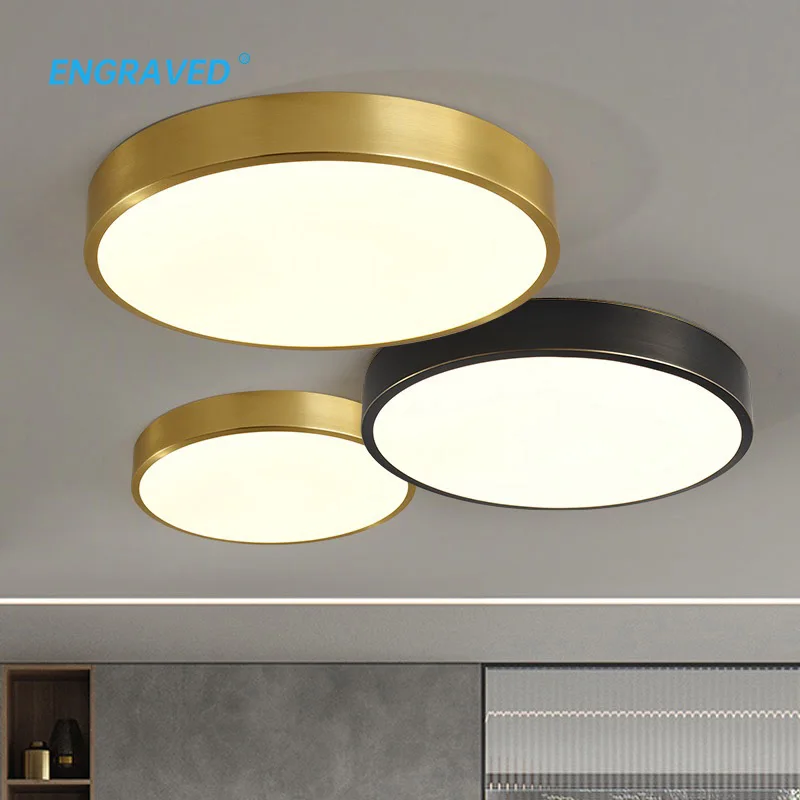 

ENGRAVED Led All Copper Ceiling Lamp Simple Living Room Creative Personality Nordic Light Luxury Master Bedroom Lamp Warm Lamp