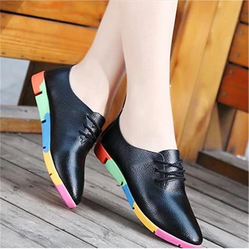 

Women's shoes classic style Lace-Up pointed flat work shoes leather women's shoes