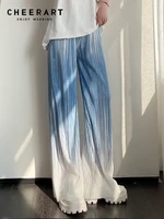 cheerart tie dye wide leg pants women summer 2022 trousers blue long baggy pleated pants high waist y2k bottoms designer