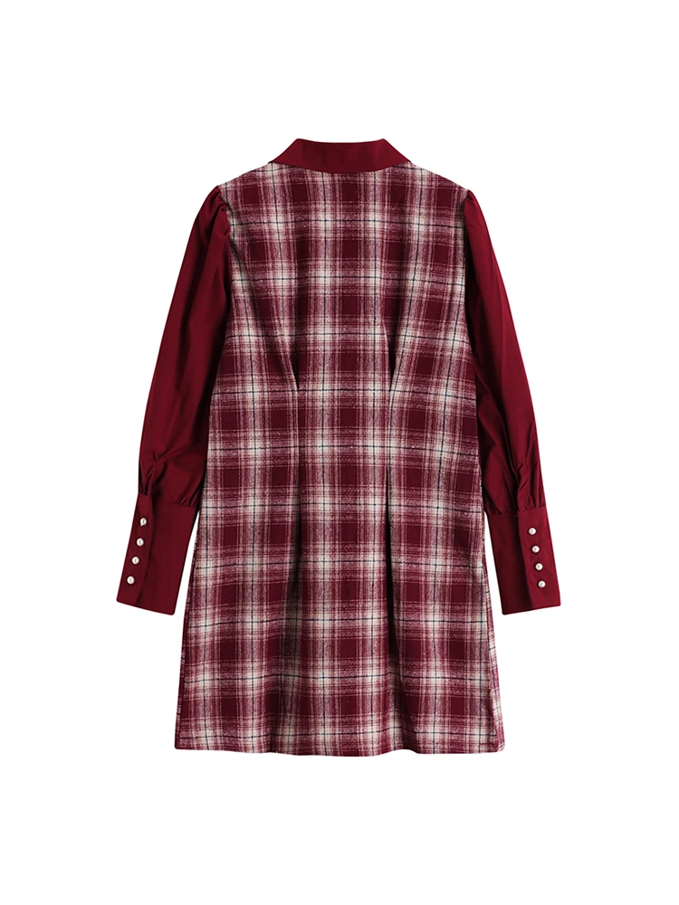 wi w nowym stylu klasyczna szachownica czerwone sukienki kratę kobiety 2023 letni kołnierzyk z klapami Patchwork sukienka trapezowa Slim Y2K Ins