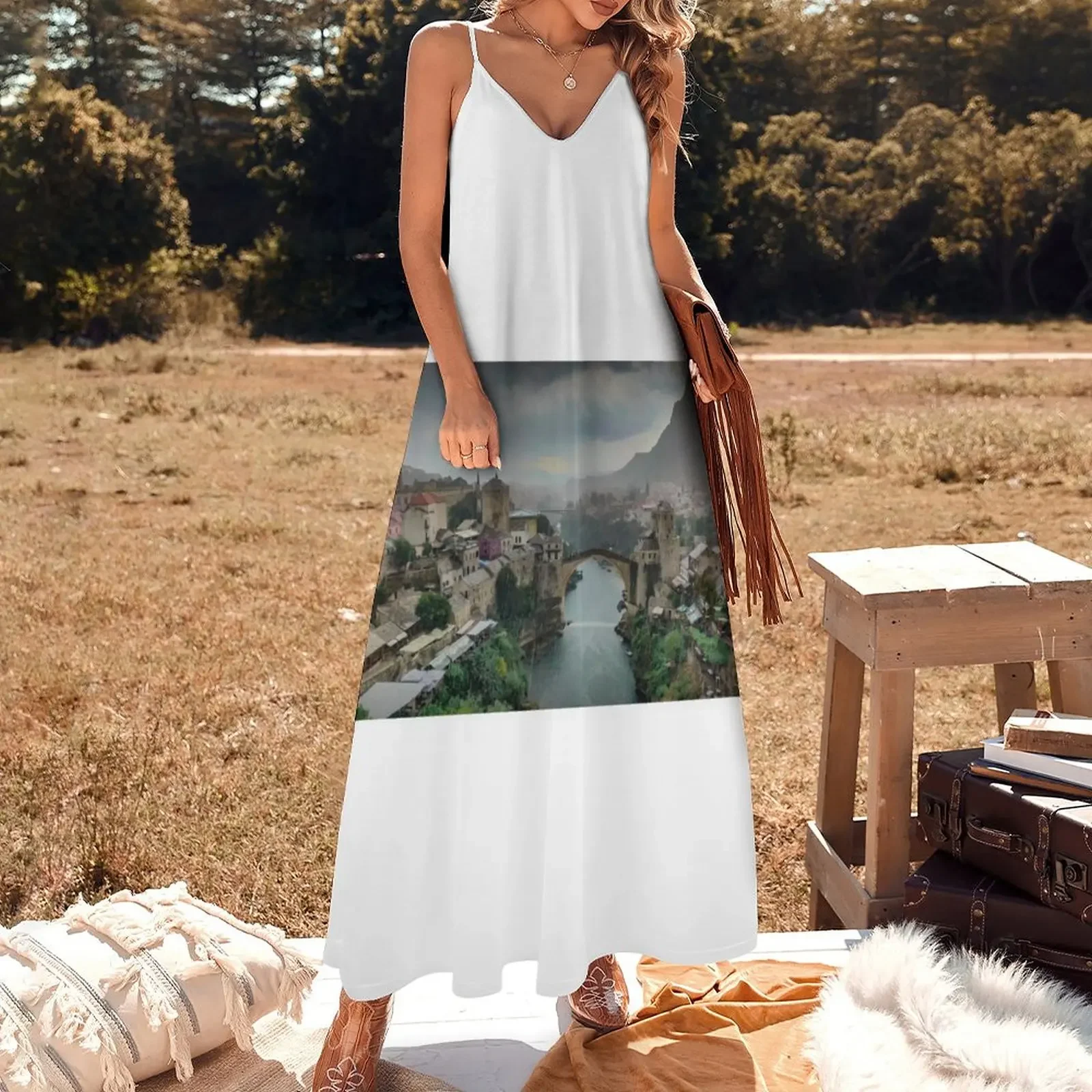 Mostar River Bosnia - Пейзажное платье без рукавов женское Женские платья Платье