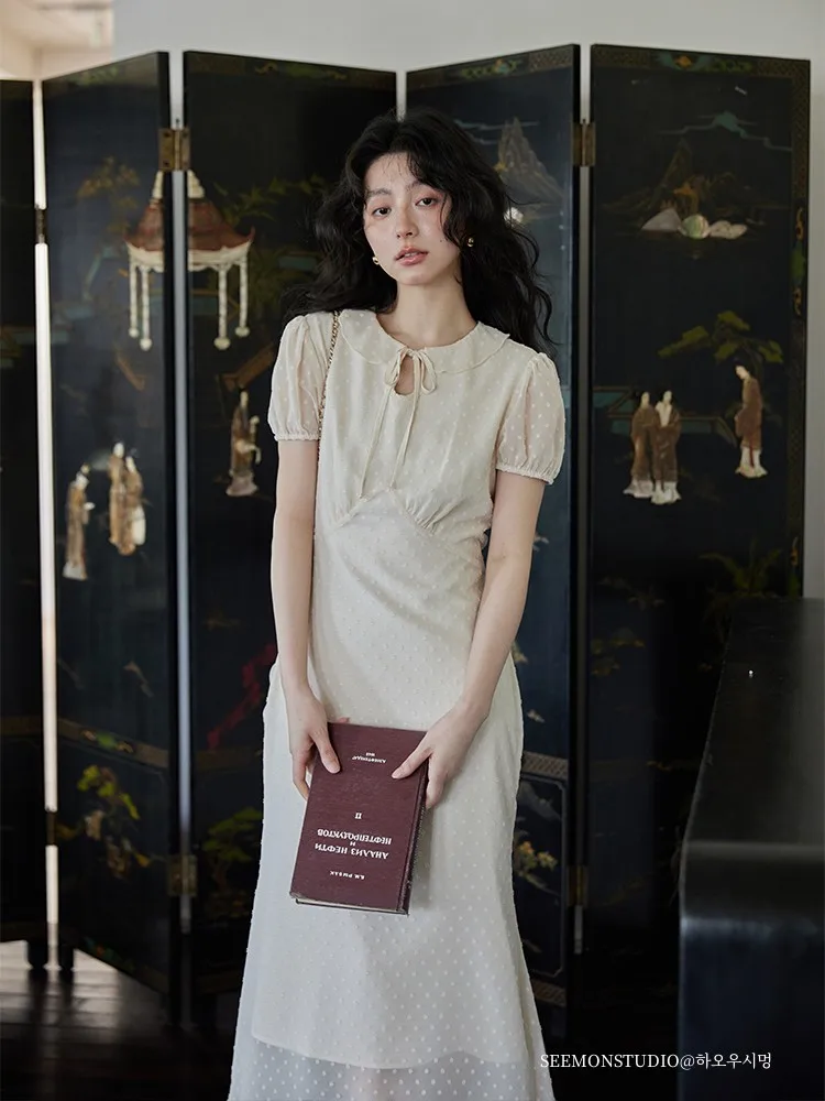 Новое китайское летнее платье с короткими рукавами и застежкой на талии женское