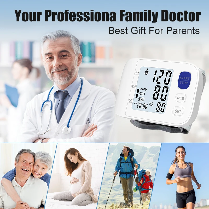 Тонометр AiQUE на запястье с подсветкой автоматический цифровой пульсометр