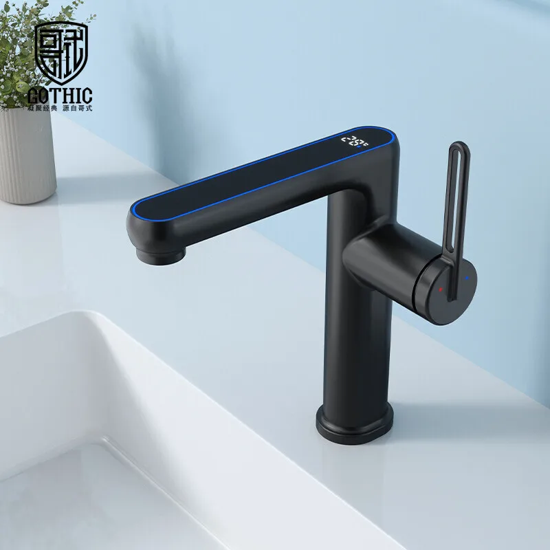 Смеситель для раковины с цифровым дисплеем медный кран серого цвета верхний и