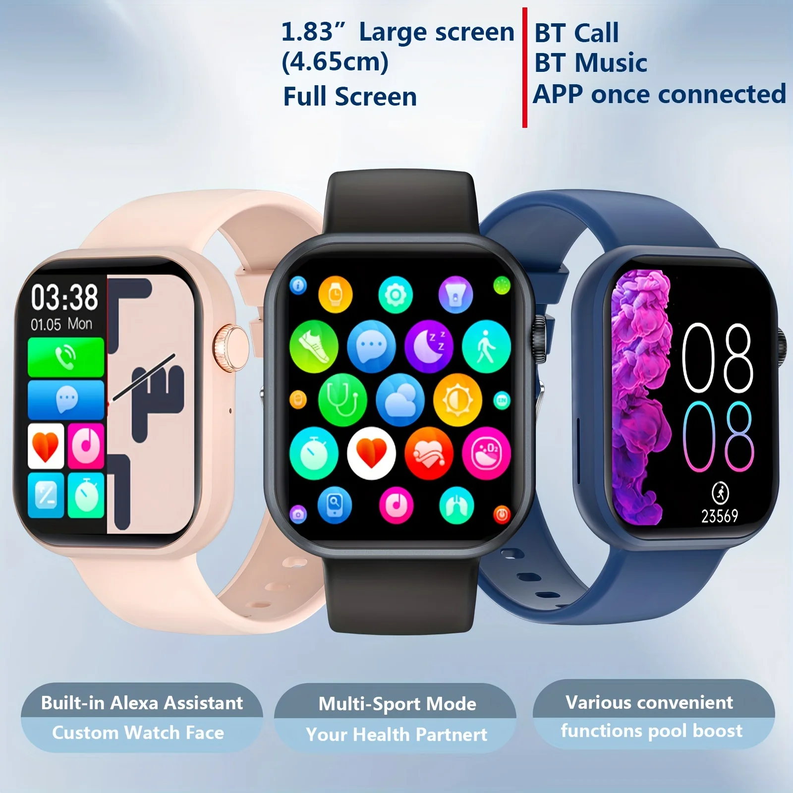 

1.83” Full Touch Screen Waterproof Smart Watch (Answer/Make Call) With BT Calling Function, Multiple Sports Modes, Heart Rate