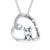 925 sterling silver cute animal cow heart necklace brithday valentines day jewelry gifts for women girlfriend girls cow lovers