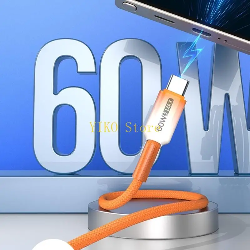 Фото K32C Мужской USB-кабель для зарядки C, 60 Вт, нейлоновая оплетка для быстрой зарядки, для нескольких устройств №3