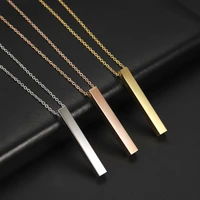simple blank wishing bar pendant necklace charm men women waterproof dangle vertical cuboid stick stainless steel jewelry gift