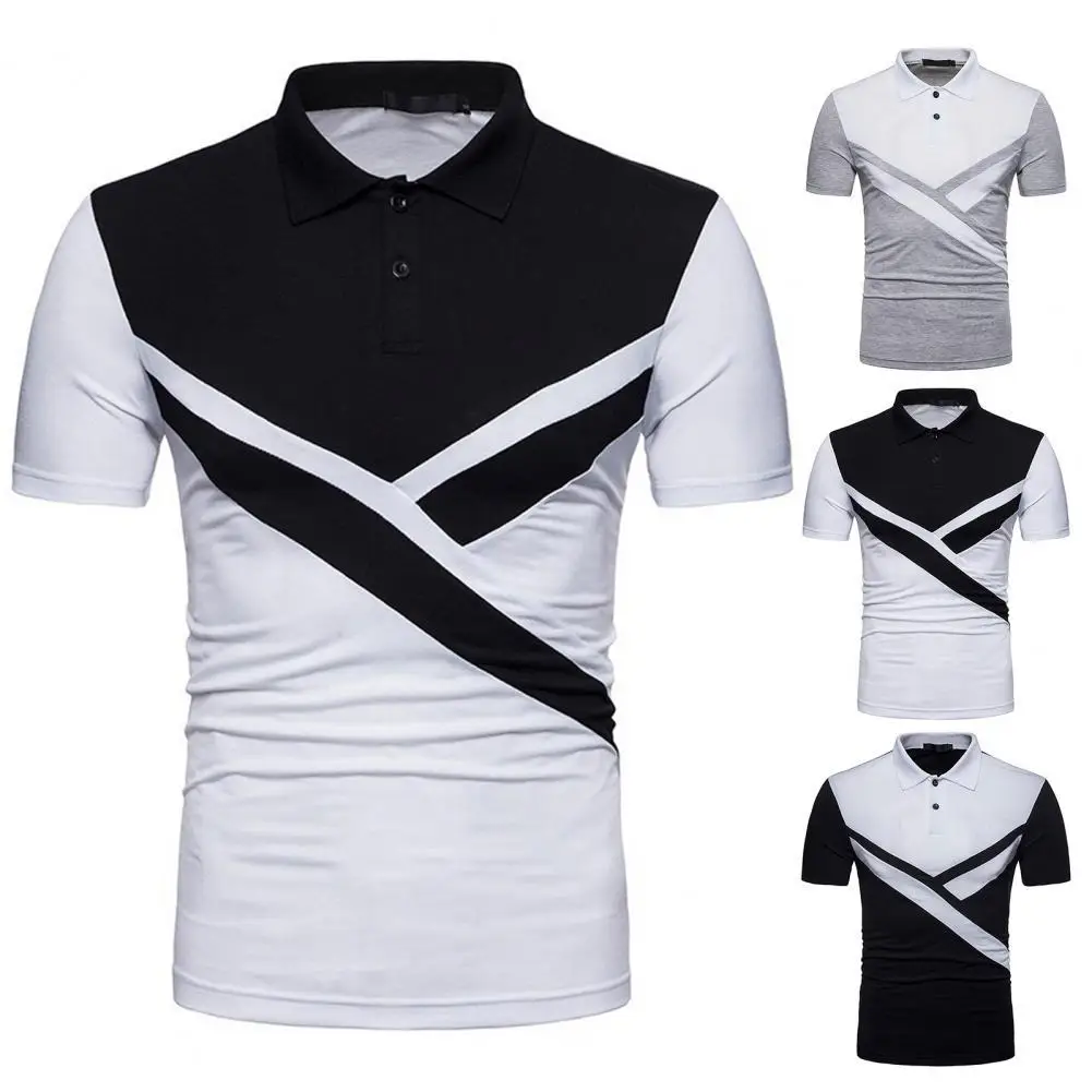 

Men T-shirt Patchwork Contrast Colors Short Sleeve Irregular Summer Business Top for Work Office Men's Clothing Streetwear
