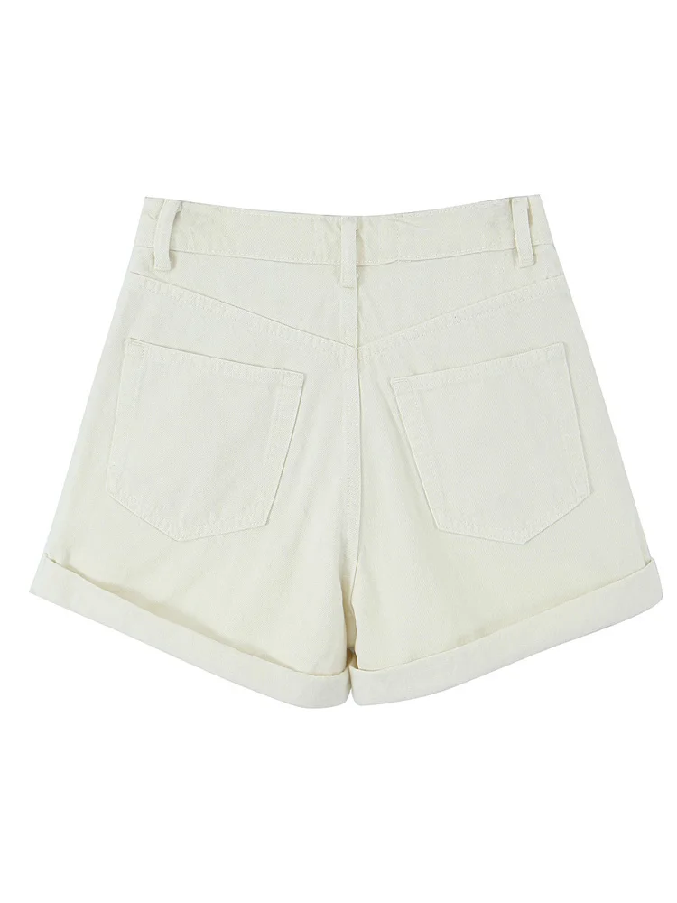 PAILETE Women 2023 fashion with five-pocket straight denim bermuda shorts vintage high waist zipper fly female short pants mujer