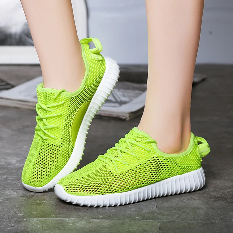 

2022 Summer Women Vulcanized Shoes For Breathable Mesh Shoes Women Sneakers Lightweight Mesh Casual High Quality Green Pink