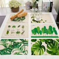 tropical palm green leaf kitchen placemat coaster dining table mats cotton linen pad bowl cup mat 4232cm home decor mp0001