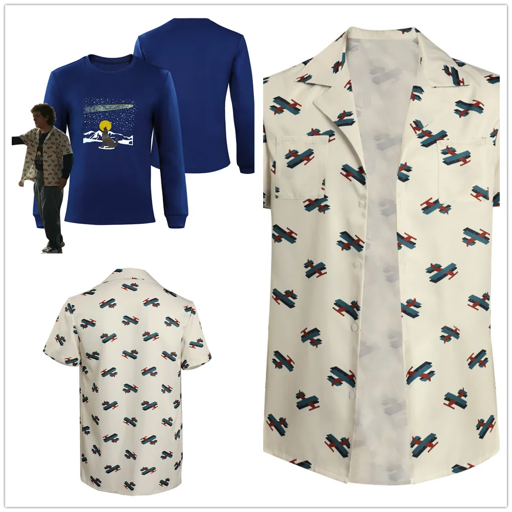 

Stranger cos Things Season 4 Dustin Henderson Cosplay Costume Summer Short Sleeve Shirt Outfits Halloween Carnival Suit