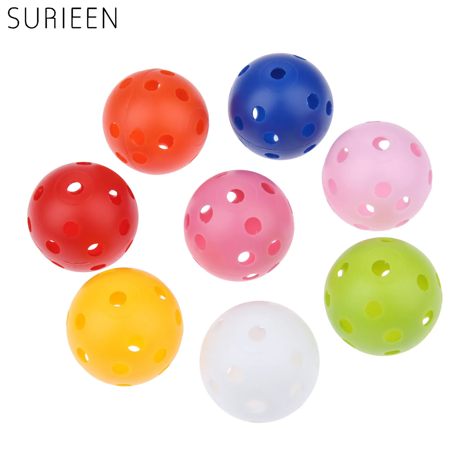 

SURIEEN 10Pcs Plastic Golf Balls 41mm Airflow Hollow with Hole Golf Balls for Indoor Outdoor Sports Training Golf Practice Balls