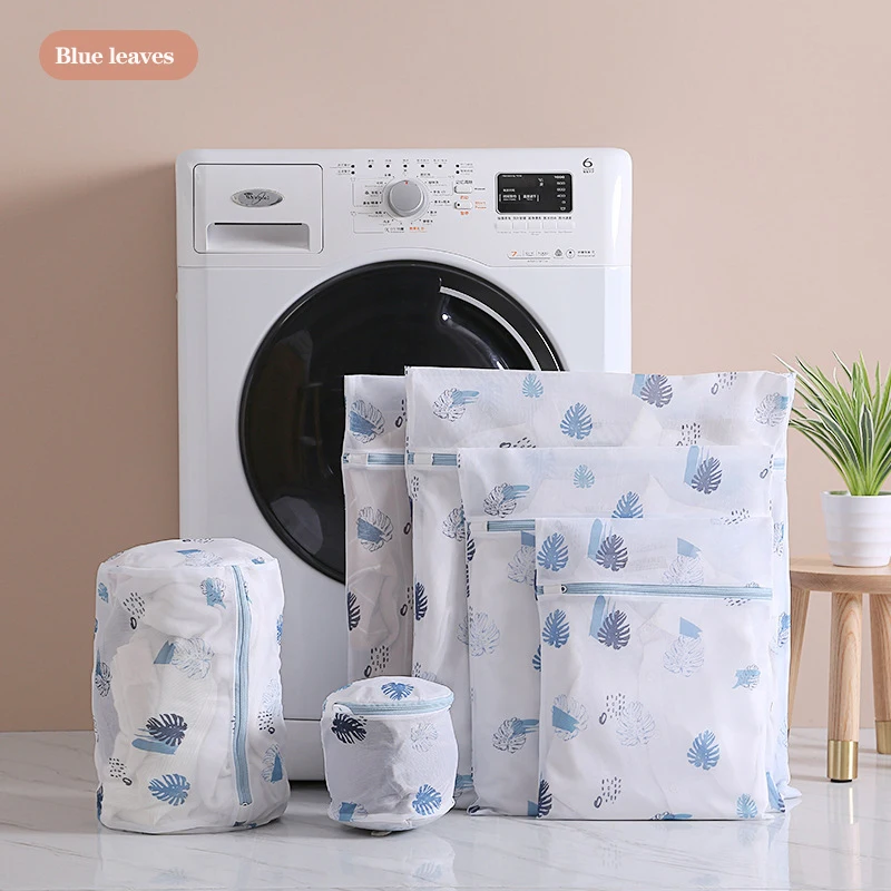 

6 Pcs/Set Polyester Mesh Laundry Bags Blue Leaves Pineapple Cactus Print Laundry Bag For Dirty Clothes