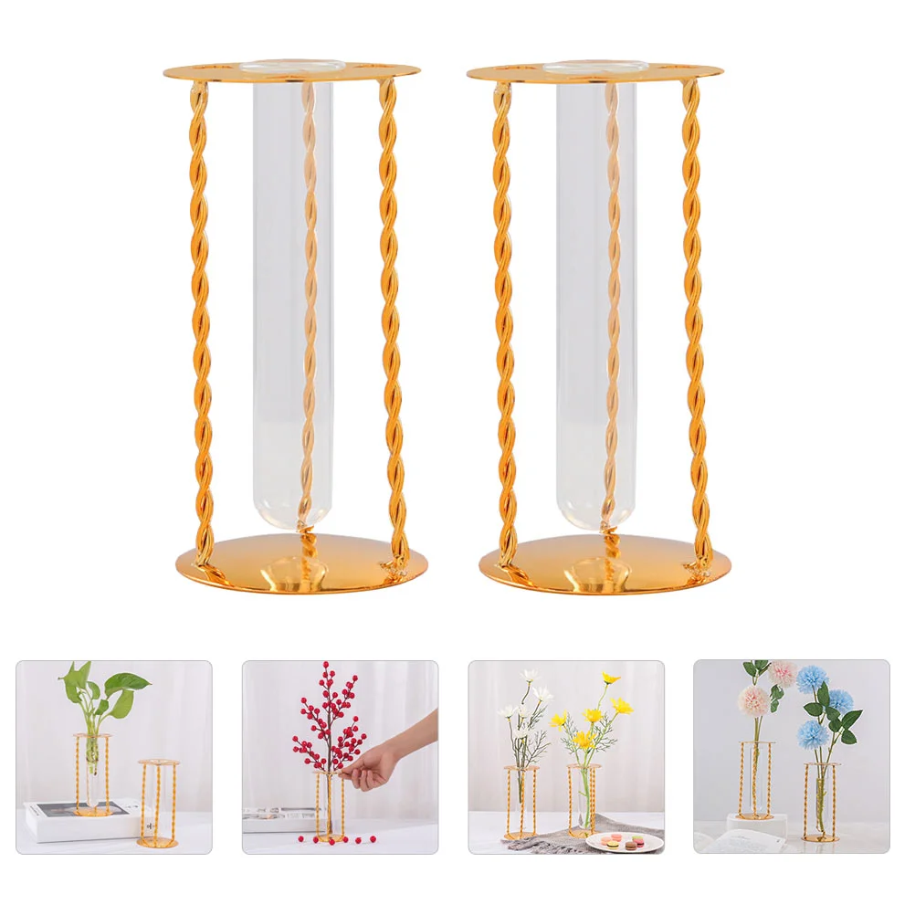 

Terrarium Tube Vases: 2pcs Propagation Station with Rack Desktop Vase for Hydroponics Plants Stand Holder