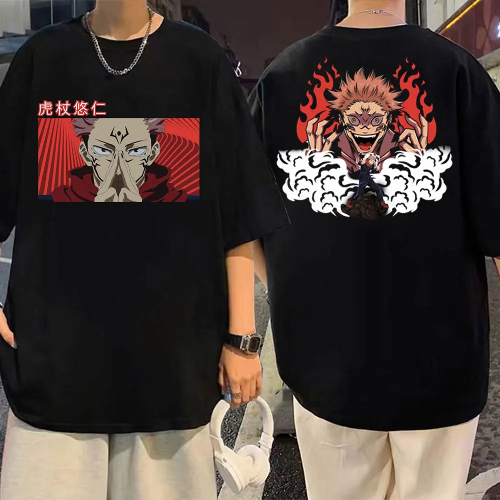 

Japan Anime Jujutsu Kaisen Double Sided Print T Shirt Men Women Fashion Harajuku T-shirts Summer Casual Oversized Cotton T-shirt