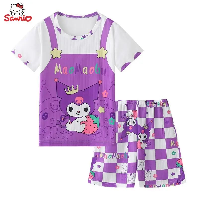 

Новинка 2023, Детская Пижама Kuromi Cinnamoroll Mymelody, аниме мультфильм Sanrio, пижама с коротким рукавом, Воздухопроницаемый комплект домашней одежды