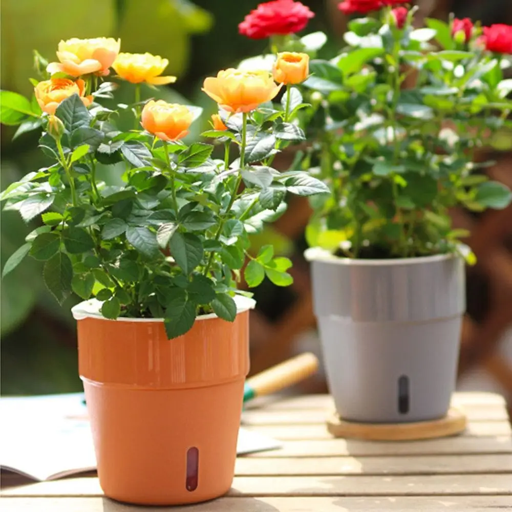 

Плотный цветочный горшок, креативный пластиковый двухслойный держатель для растений, автоматическое поглощение воды, круглый контейнер для растений, для садоводства