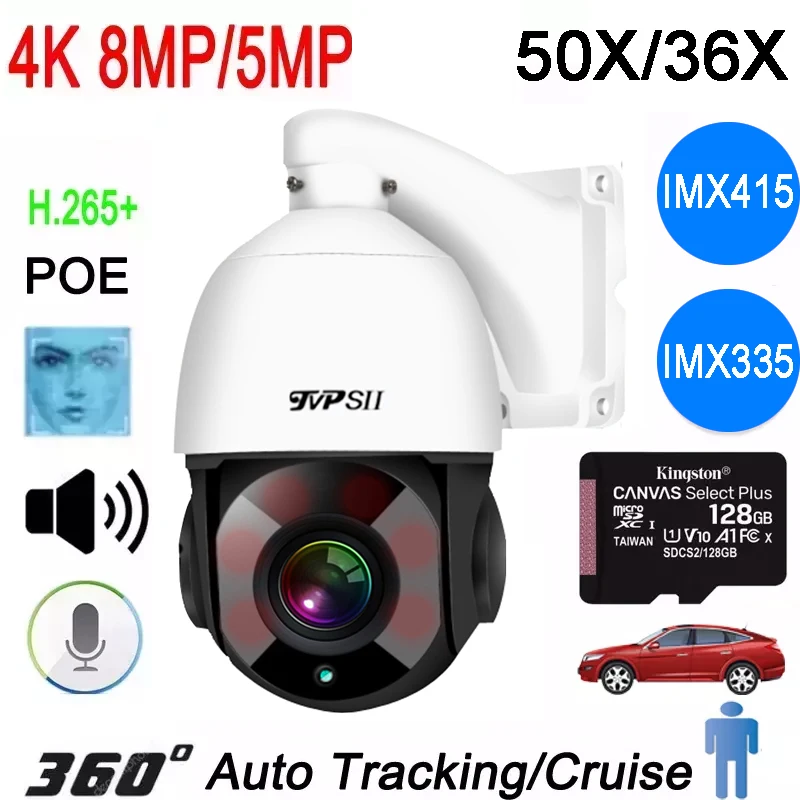 

New Max 128G Humanoid Auto Tracking 8MP 4K IMX415 H.265+ 50X Zoom 360° Rotation Audio Infrared Outdoor ONVIF POE PTZ IP CCTV