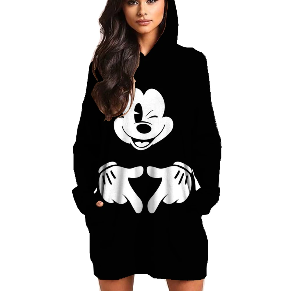 Рождественское осеннее женское платье с капюшоном Disney Микки Маусом модное