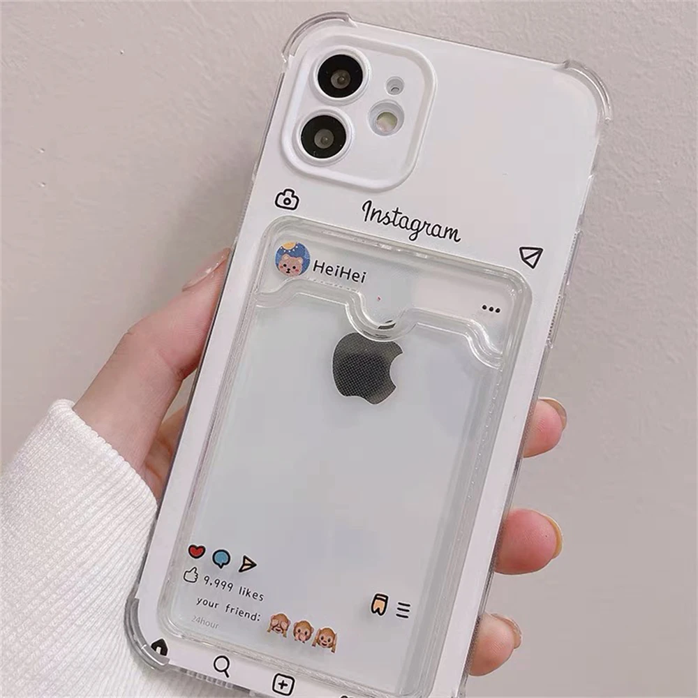 Чехол для телефона в Корейском стиле с отделением карт iPhone 11 12 13 Pro XS Max X XR SE 7 8 Plus