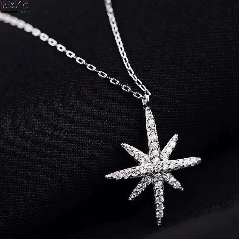 

RXBC S925 Sterling Silver Necklace Korean fashion M-shaped diamond inlaid Necklace personalized collarbone chain silver jewelry