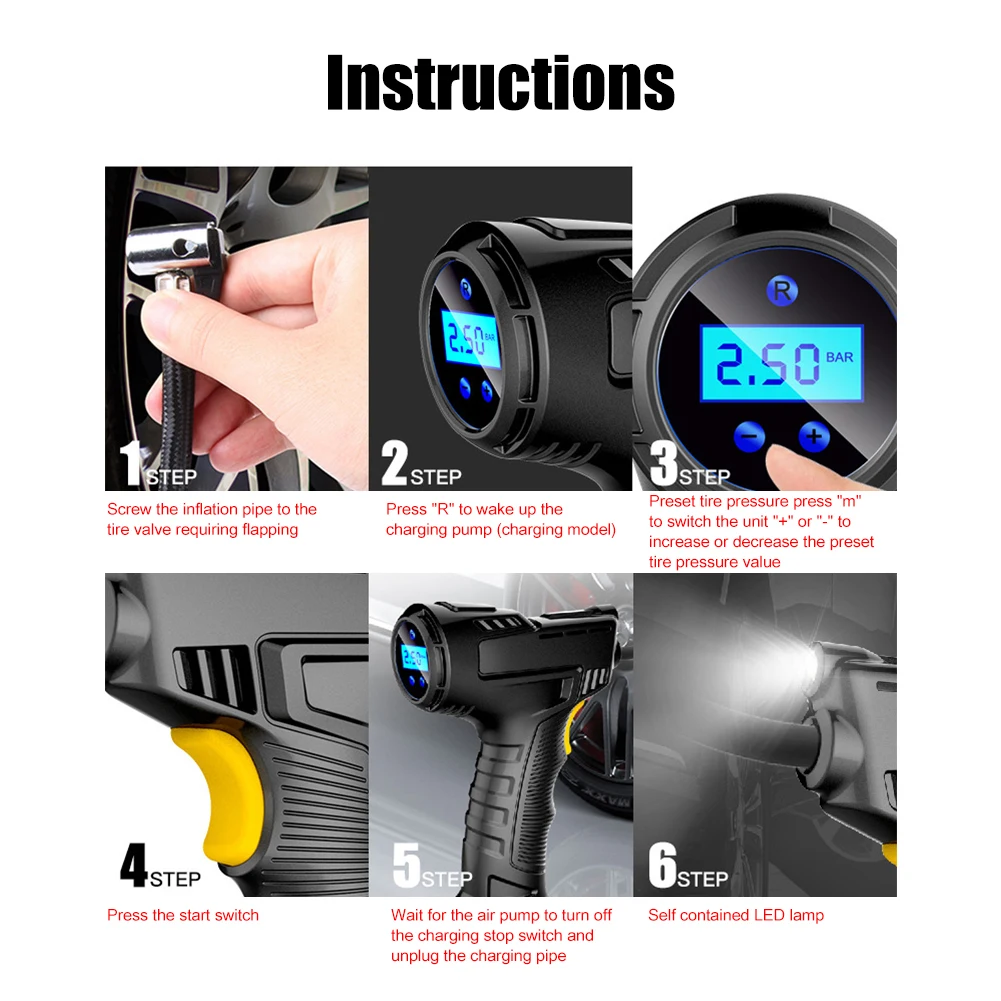 

Handheld Car Tire Inflator Intelligent Digital Display Car Air Pump Compressor Quick Inflation Tyre Pressure Detection Equipment