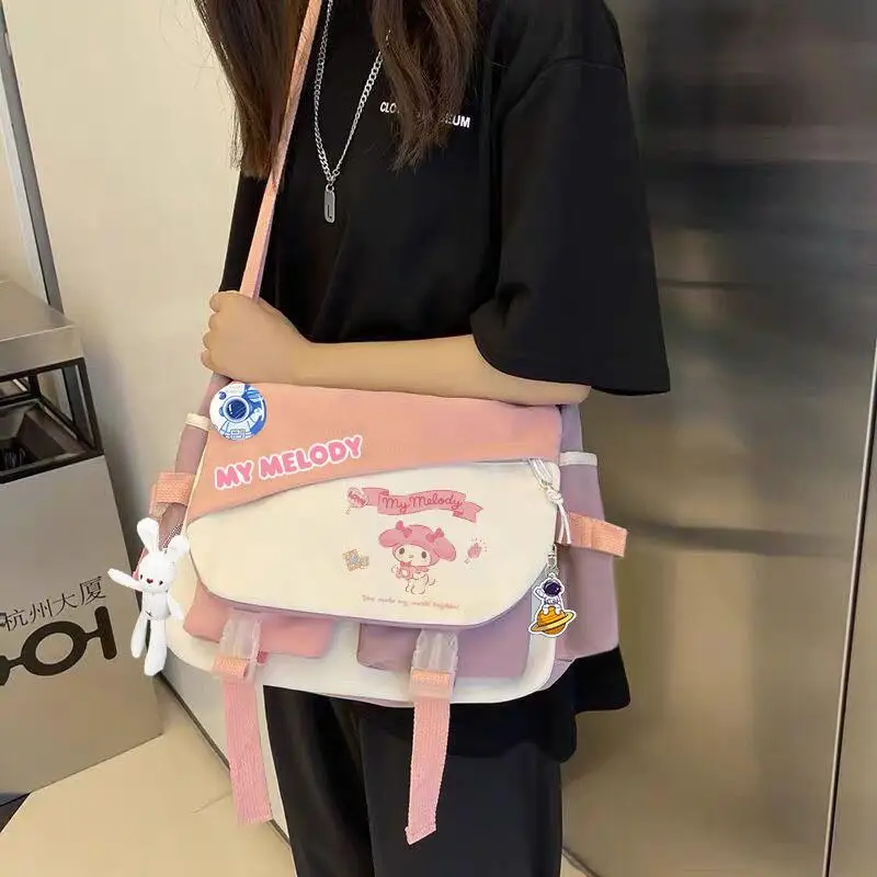 

Kawaii Sanrio Cartoon Schoolbag My Melody Messenger Bag Backpack Multifunctional with Pendant Christmas Creative Birthday Gifts