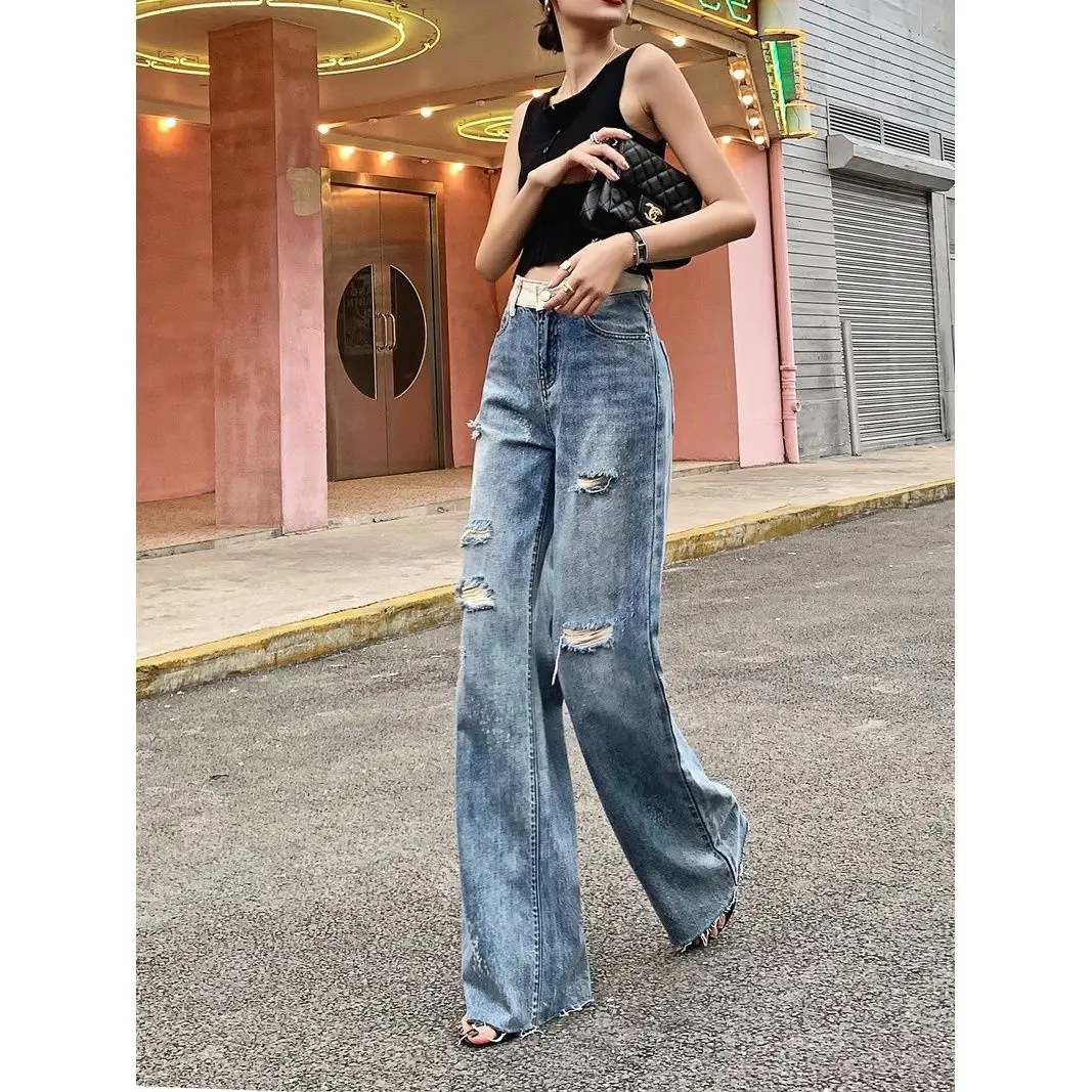 

Джинсы с широкими штанинами, мешковатые джинсы, уличная одежда 90-х, джинсы, женские брюки с высокой талией, Корейская уличная мода, брюки гранж большого размера