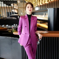 2022 autumn winter formal ladies purple blazer women business suits with sets work wear office uniform 5xl size pants jacket