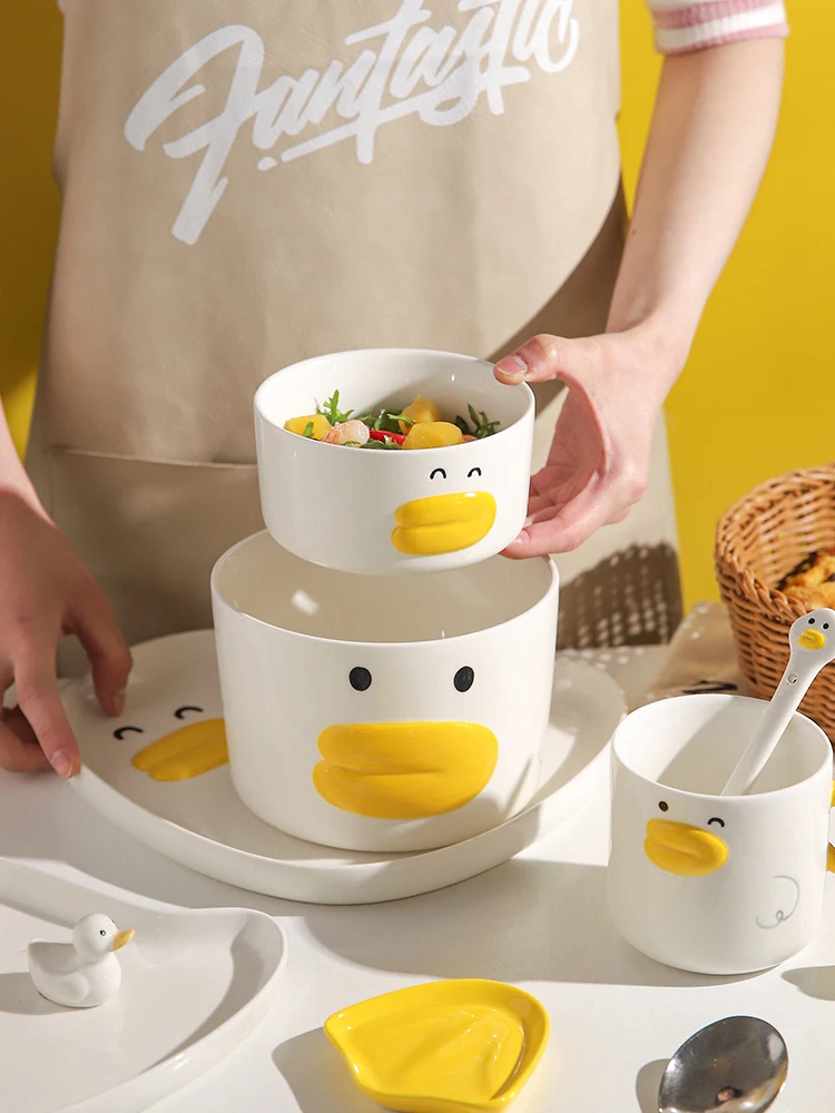 Японская керамическая посуда в мультяшном стиле милая тарелка с большим ртом