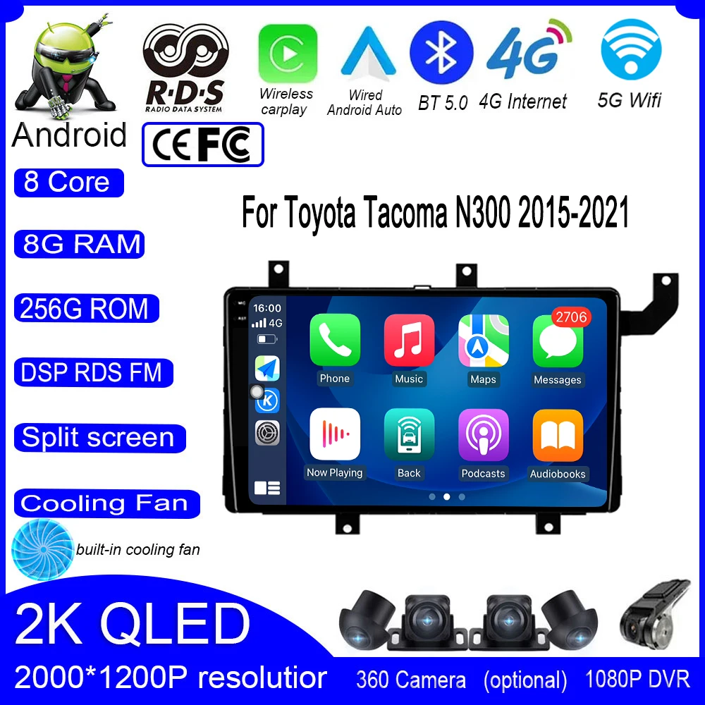 

For Toyota Tacoma N300 2015-2021 Android 13 Car WIFI 4G Radio Video Player Carplay Screen Stereo Auto Multimedia