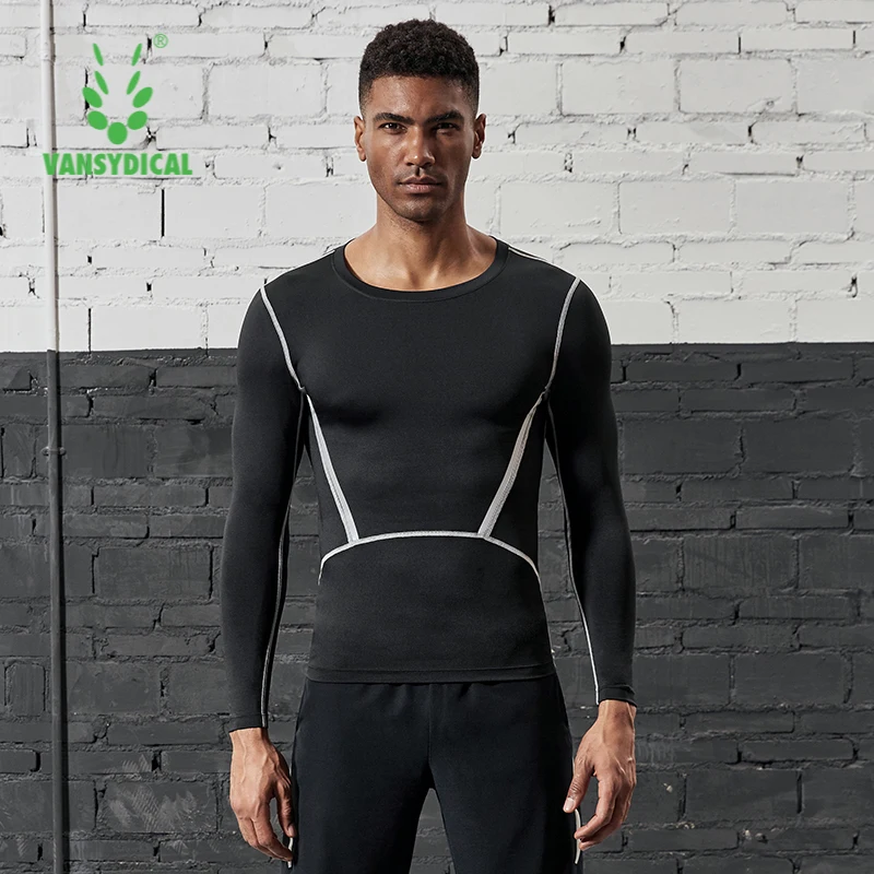 

VANSYDICAL компрессионная рубашка для бега мужская полосатая спортивная одежда с длинным рукавом для тренажерного зала одежда для фитнеса трен...