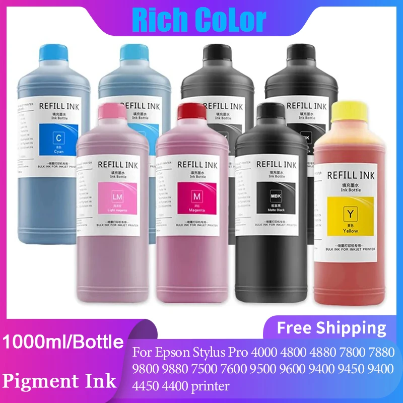 Пигментные чернила 1000 мл для принтера Epson Stylus Pro 4000 4800 4880 7800 7880 9800 9880 7500 7600 9500 9600 9400