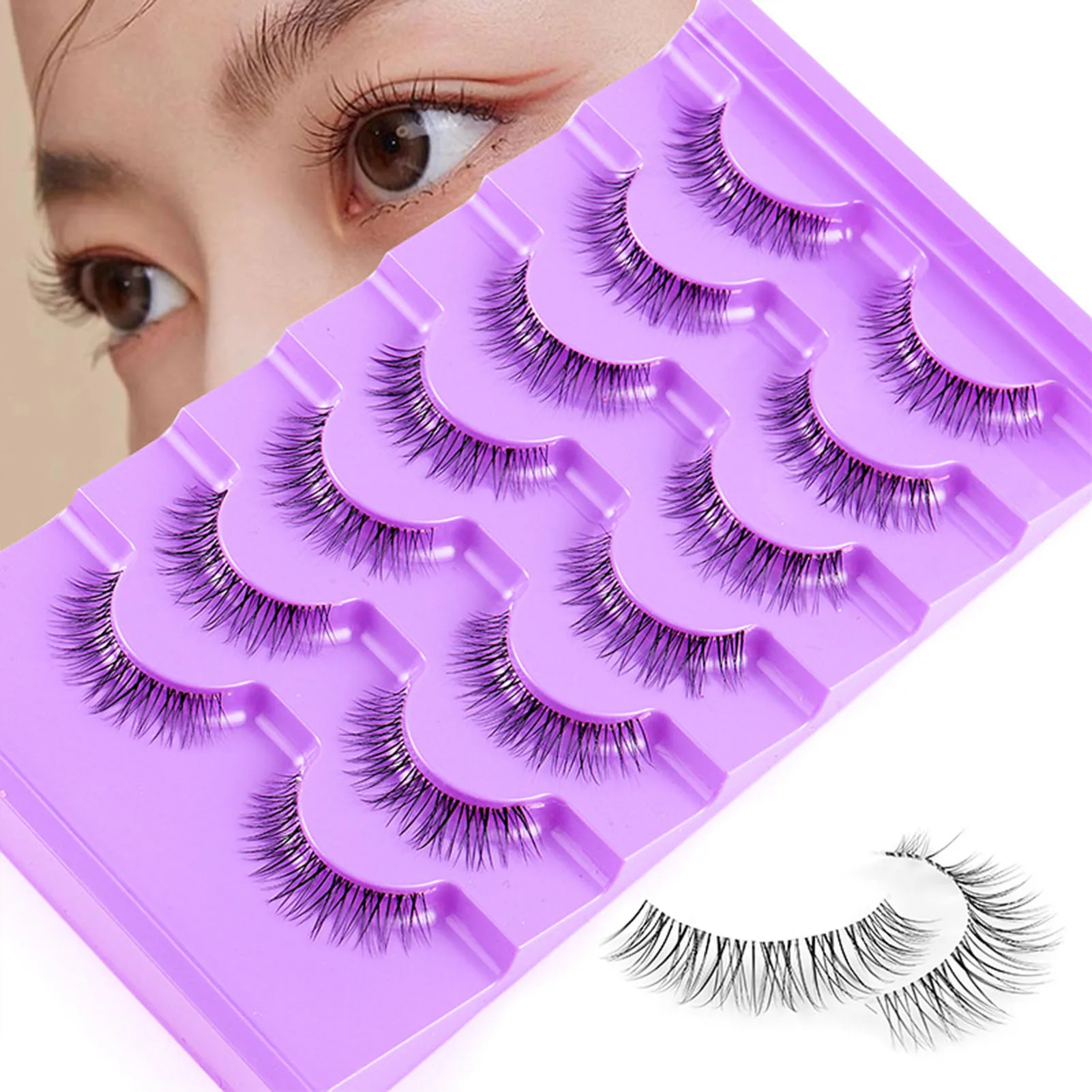 

7 Pairs Clear Band Grafting Eyelashes Soft Sharpened Tips Long Wispy Lashes for Cosplay Party Makeup PR Sale
