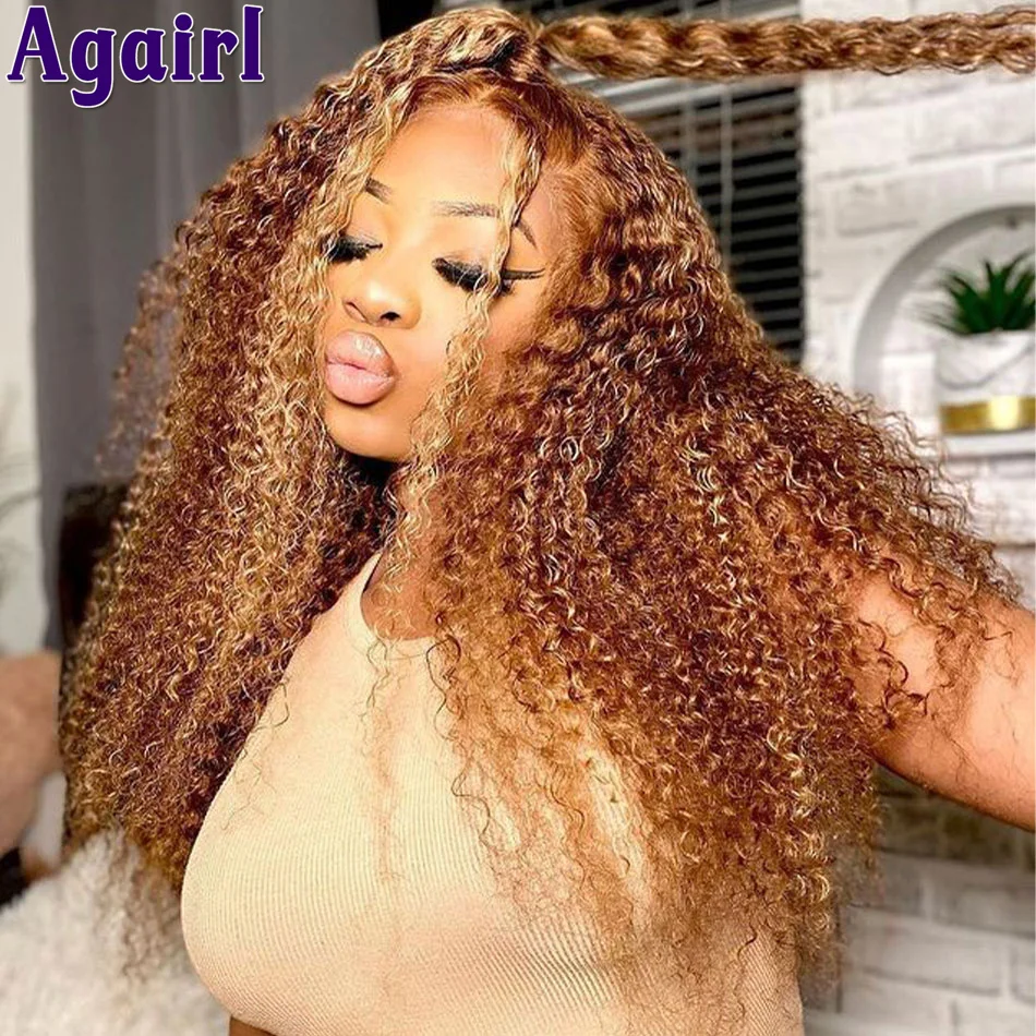 

Glueless Water Wave Lace Frontal Wigs Human Hair Honey Brown Blonde Highlight HD 13x4 13X6 Full Curly Lace Front Wig 180% 30Inch
