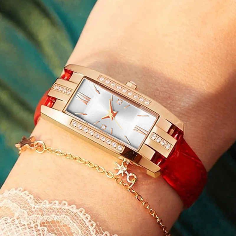 

Women's Small Roma Rectangle Green Strap Diamond Square Watch Female Retro Fashion Luxury Watch Ladies High Quality Wristwatches