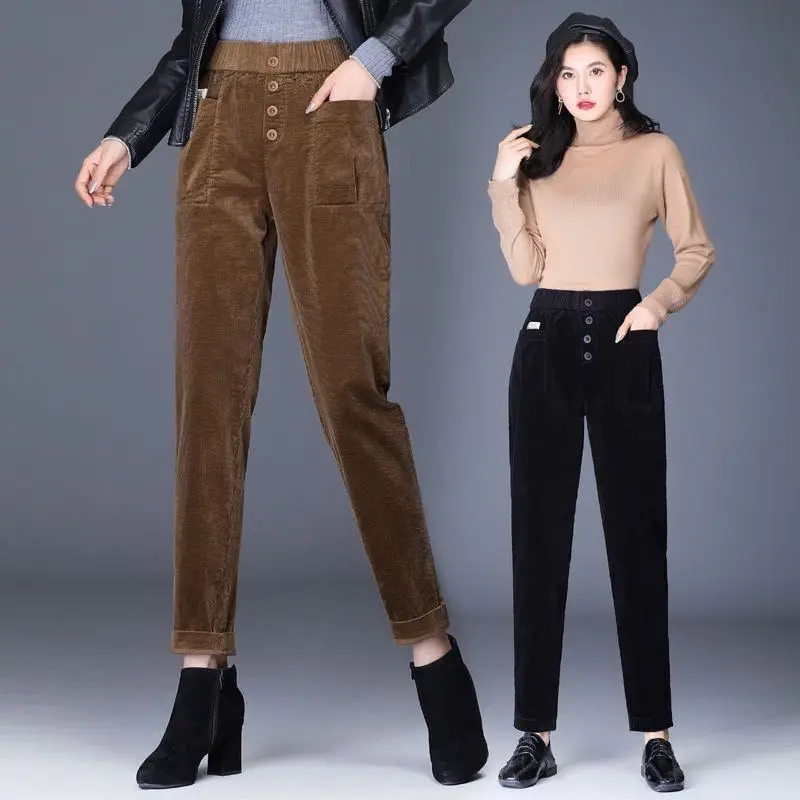 

Женские бархатные утепленные брюки, простые однотонные длинные брюки с высокой талией, для офиса, для зимы, T197